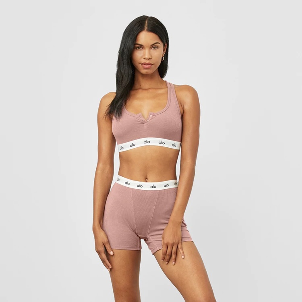 Alo Icon Ribbed Henley Bra and Boyshort Set